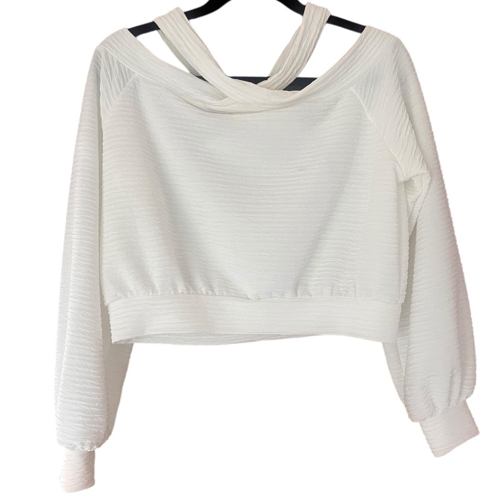 Le Lis White Textured Off-Shoulder Cross Neck Loose Fitting Top Size Large
